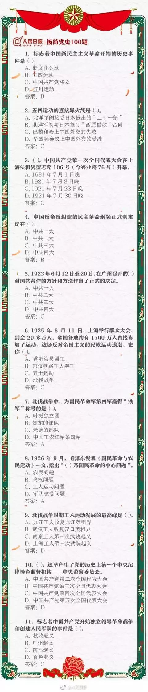 漲知識！極簡黨史100題，你能做對幾道？